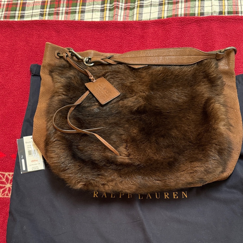 Ralph Lauren Brown Fur and Leather Tote